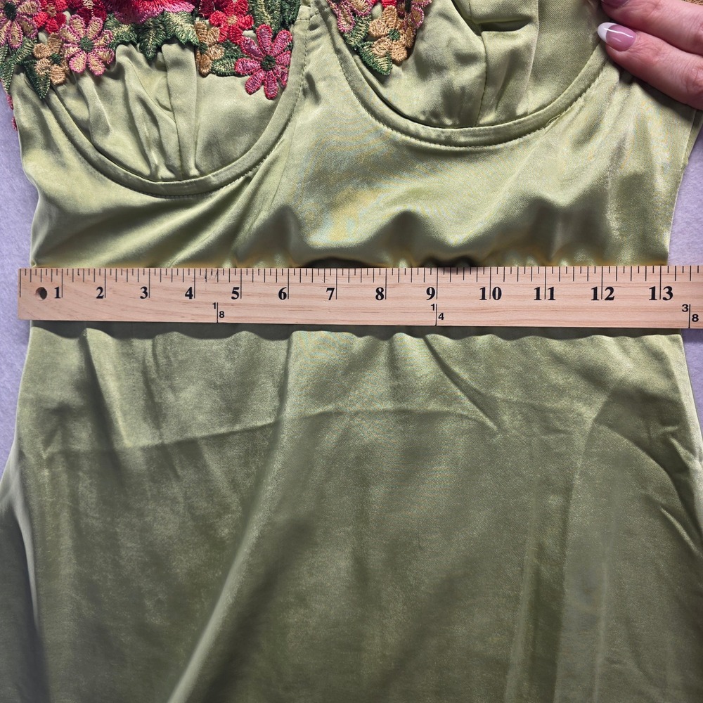 Princess Polly Green Satin Floral Embroidered Bustier Mini Dress Sage US 4 fairy - Picture 5 of 10
